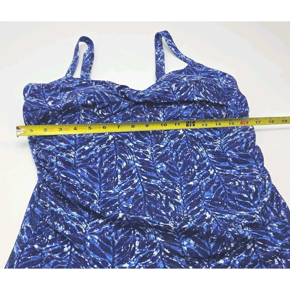 LL Bean Swim Top Tankini Women Sz 18 Padded Bra Blue White Adjustable UPF 50+